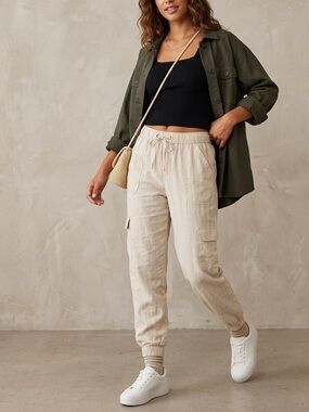Nicole Miller New York cargo linen Pants Lightweight Drawstring Waist